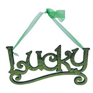 Lucky Glitter Wall Sign Green St Patrick's Hanging Decor Plaque Holiday
